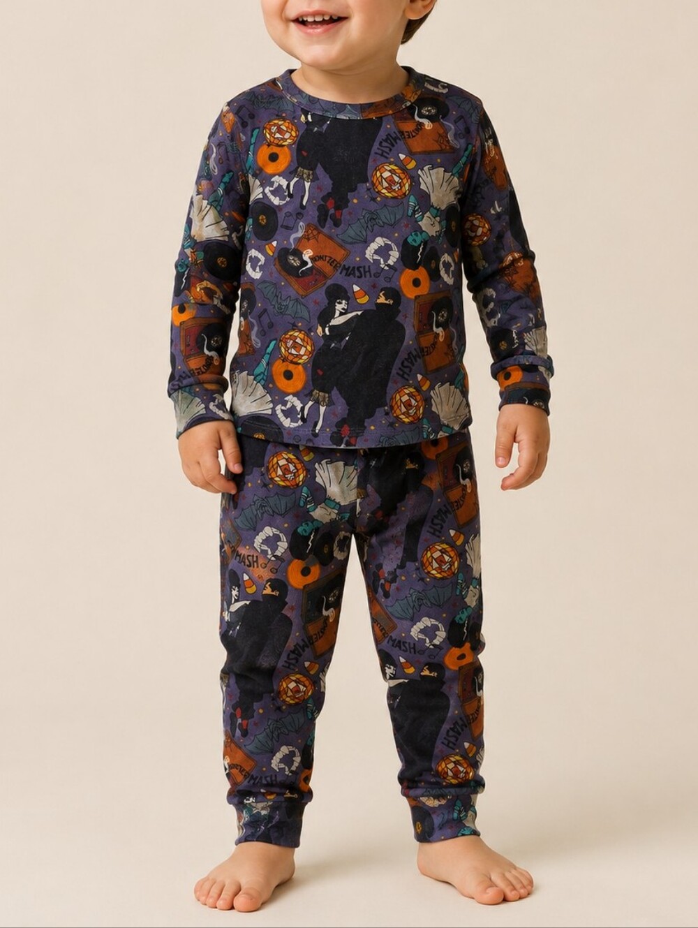 Bunny Knots Monster Mash Dark Lounge Pajamas Set Toddler Unisex Size 2/3Y Retro